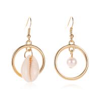 Zinc Alloy Asymmetric Earrings, with Shell & Plastic Pearl, brass earring hook, gold color plated, fashion jewelry & for woman, 25*45mm 