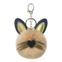 Zinc Alloy Key Chain Jewelry, with Faux Rabbit Hair, Cat, handmade, for woman 