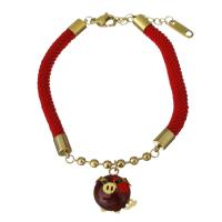 Stainless Steel Charm Bracelet, with Nylon Cord & Glass, with 1.5Inch extender chain, Pig, gold color plated, for woman 5mm Approx 6.5 Inch 