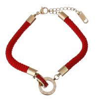 Bracelets en acier inoxydable, avec corde en nylon & verre, avec 1.5Inch chaînes de rallonge, Plaqué de couleur d'or rose, pour femme  5mm Environ 6.5 pouce, Vendu par brin