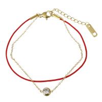 Stainless Steel Chain Bracelets, with Nylon Cord, with 1.5Inch extender chain, gold color plated, oval chain & for woman & with rhinestone & 1.5mm,1mm Approx 6.5 Inch 
