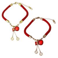 Stainless Steel Charm Bracelet, with Nylon Cord & Glass, with 1.5Inch extender chain, plated, for woman 33mm,5mm Approx 6.5 Inch 