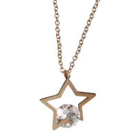 Cubic Zirconia Stainless Steel Necklace, with 2Inch extender chain, Star, rose gold color plated, oval chain & for woman & with cubic zirconia 1.5mm Approx 16 Inch 