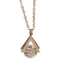 Cubic Zirconia Stainless Steel Necklace, with 2.5Inch extender chain, rose gold color plated, oval chain & for woman & with cubic zirconia 1.5mm Approx 16.5 Inch 