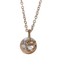 Cubic Zirconia Stainless Steel Necklace, with 2Inch extender chain, rose gold color plated, oval chain & for woman & with cubic zirconia 1.5mm Approx 16 Inch 