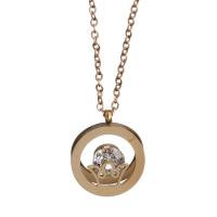 Cubic Zirconia Stainless Steel Necklace, with 2Inch extender chain, rose gold color plated, oval chain & for woman & with cubic zirconia 1.5mm Approx 16 Inch 
