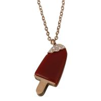 Stainless Steel Jewelry Necklace, with Resin, with 2Inch extender chain, Ice Cream, rose gold color plated, oval chain & for woman & with rhinestone 1.5mm Approx 16 Inch 