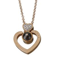 Stainless Steel Miniature Projection Necklace, with Rhinestone Clay Pave, with 2Inch extender chain, Heart, rose gold color plated, oval chain & for woman 1.5mm Approx 16 Inch 