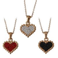 Stainless Steel Jewelry Necklace, with Rhinestone Clay Pave, with 2Inch extender chain, Heart, rose gold color plated, oval chain & for woman 1.5mm Approx 16 Inch 