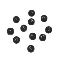 Acryl Schmuck Perlen, flache Runde, mit Brief Muster, schwarz, 4x7mm, Bohrung:ca. 1mm, ca. 3700PCs/Tasche, verkauft von Tasche