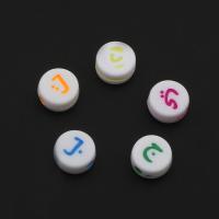 Acryl Schmuck Perlen, flache Runde, mit Brief Muster, weiß, 4x7mm, Bohrung:ca. 1mm, ca. 3700PCs/Tasche, verkauft von Tasche