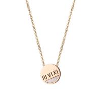 Titanium Steel Jewelry Necklace, with 1.96lnch extender chain, Flat Round, rose gold color plated, with roman number & oval chain & for woman, 13mm Approx 18 Inch 