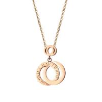 Titanium Steel Jewelry Necklace, with 1.96lnch extender chain, rose gold color plated, with roman number & oval chain & for woman & hollow Approx 16 Inch 