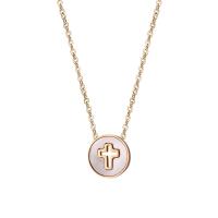 Titanium Steel Jewelry Necklace, with White Shell, with 1.96lnch extender chain, Flat Round, rose gold color plated, oval chain & for woman & hollow Approx 15.7 Inch 