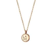 Titanium Steel Jewelry Necklace, with 1.96lnch extender chain, Flat Round, rose gold color plated, oval chain & micro pave cubic zirconia & for woman Approx 15.7 Inch 