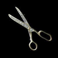Zinc Alloy Jewelry Brooch, Scissors, gold color plated, for man & with rhinestone, 56mm 