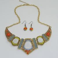 Fashion Zinc Alloy Jewelry Sets, earring drop pendant & necklace, with Resin, with 5cm extender chain, Geometrical Pattern, gold color plated, oval chain & for woman & with rhinestone, multi-colored Approx 17.72 Inch 