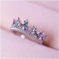 Rhinestone Zinc Alloy Finger Ring, Crown, silver color plated & for woman & with rhinestone 