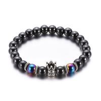 Hematite Bracelet, with Zinc Alloy, Crown, AB color plated, Unisex & anti-fatigue, multi-colored, 8mm Approx 6.80 Inch 