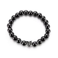 Hematite Bracelet, with Zinc Alloy, Owl, antique silver color plated, Unisex & anti-fatigue, black, 10mm,8mm Approx 6.19 Inch 