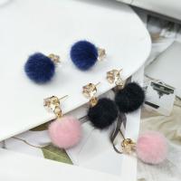 Zinc Alloy Drop Earring, with Plush, plated, for woman & with rhinestone 30mm 