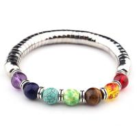 Gemstone Bracelets, with Stainless Steel, silver color plated, Unisex, mixed colors Approx 7 Inch 