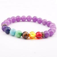 Amethyst Bracelet, with Gemstone & Zinc Alloy, Round, plated, polished & Unisex, mixed colors Approx 7 Inch 