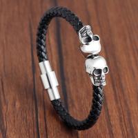 PU Leather Bracelet, with Titanium Steel, Skull & for man 