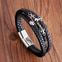 PU Leather Bracelet, with Stainless Steel, Double Layer & fashion jewelry & for man 
