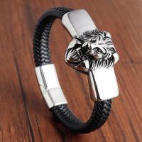 PU Leather Bracelet, with Stainless Steel, Lion & for man 