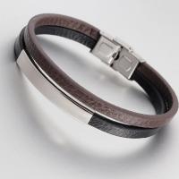 PU Leather Bracelet, with Stainless Steel, Double Layer & for man, black and brown 