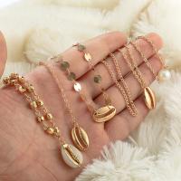 Zinklegierung Halskette, mit Muschel & Kunststoff Perlen, goldfarben plattiert, Einstellbar & mehrschichtig & für Frau, 18mm,20mm, Länge:ca. 23 , verkauft von PC