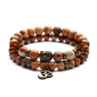 Gemstone Bracelets, with Picture Jasper & Black Agate, plated, Unisex 6-8mm .4 Inch 