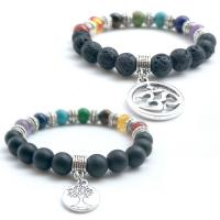 Gemstone Bracelets, Zinc Alloy, with Lava & Black Agate, plated, Unisex .5 Inch 