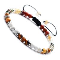 Gemstone Bracelets, with Howlite & Picture Jasper & Tiger Eye & Indian Agate, plated, Unisex & adjustable, white .4 Inch 