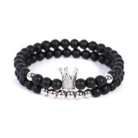 Black Agate Bracelets, Stainless Steel, with Black Agate, plated, 2 pieces & Unisex .4 Inch 