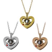 Stainless Steel Jewelry Necklace, with 2Inch extender chain, Heart, plated, oval chain & for woman & with rhinestone 1.5mm Approx 16 Inch 