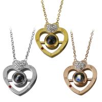 Stainless Steel Miniature Projection Necklace, with Rhinestone Clay Pave, with 2Inch extender chain, Heart, plated, oval chain & for woman 1.5mm Approx 16 Inch 