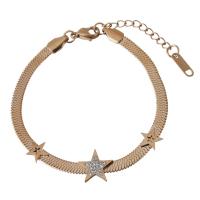 Stainless Steel Chain Bracelets, with Rhinestone Clay Pave, with 1.5Inch extender chain, Star, rose gold color plated, herringbone chain & for woman  4mm Approx 6.5 Inch 