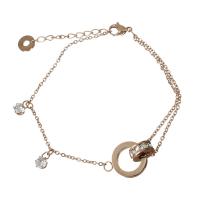 Bracelets en acier inoxydable, avec 1.5Inch chaînes de rallonge, Plaqué de couleur d'or rose, réglable & chaîne ovale & pour femme & avec strass   1.5mm Environ 6.5 pouce, Vendu par brin