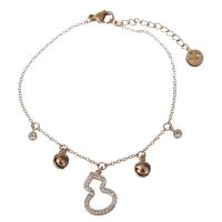 Stainless Steel Charm Bracelet, with Rhinestone Clay Pave, with 1.5Inch extender chain, Calabash, rose gold color plated, adjustable & oval chain & for woman   1.5mm Approx 6.5 Inch 