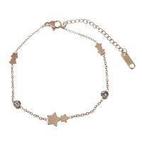 Stainless Steel Chain Bracelets, with 2Inch extender chain, Star, rose gold color plated, adjustable & oval chain & for woman & with rhinestone   1.5mm Approx 7 Inch 