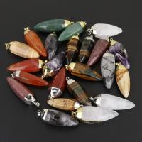 Natural Quartz Pendants, with Natural Stone & Lace Agate & Brass, plated, mixed, 16-24x50-64x16-24mm Approx 