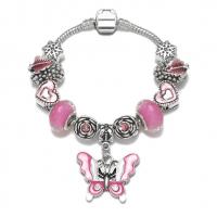 Zinc Alloy European Bracelets, with Resin & Brass, Butterfly, plated & snake chain & for woman & enamel, pink 
