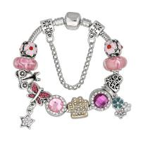 Zinc Alloy European Bracelets, with brass chain & Rhinestone Clay Pave & Crystal & Lampwork, plated & snake chain & for woman 