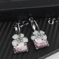 Zinc Alloy Huggie Hoop Earring, with Crystal, silver color plated, for woman & with rhinestone 