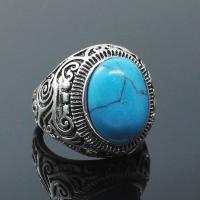 Zinc Alloy Finger Ring, with Synthetic Turquoise, antique silver color plated & for man, 23mm 