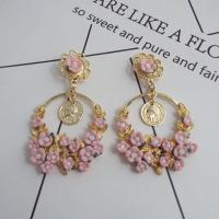 Zinc Alloy Drop Earring, with Porcelain, Flower, gold color plated, vintage & for woman 