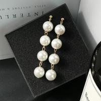 Plastic Pearl Zinc Alloy Earring, with ABS Plastic Pearl, plated, Korean style & for woman 75mm 