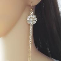 Zinc Alloy Tassel Earring, plated, for woman & with rhinestone 130mm 